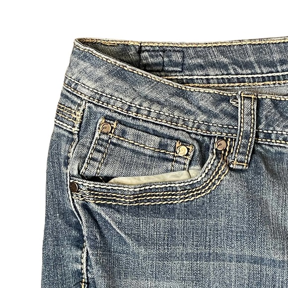 Earl Jeans Slim Boot  Mid-Rise Light Wash Denim Women Size 32 Stich Flap Pockets - Picture 5 of 8